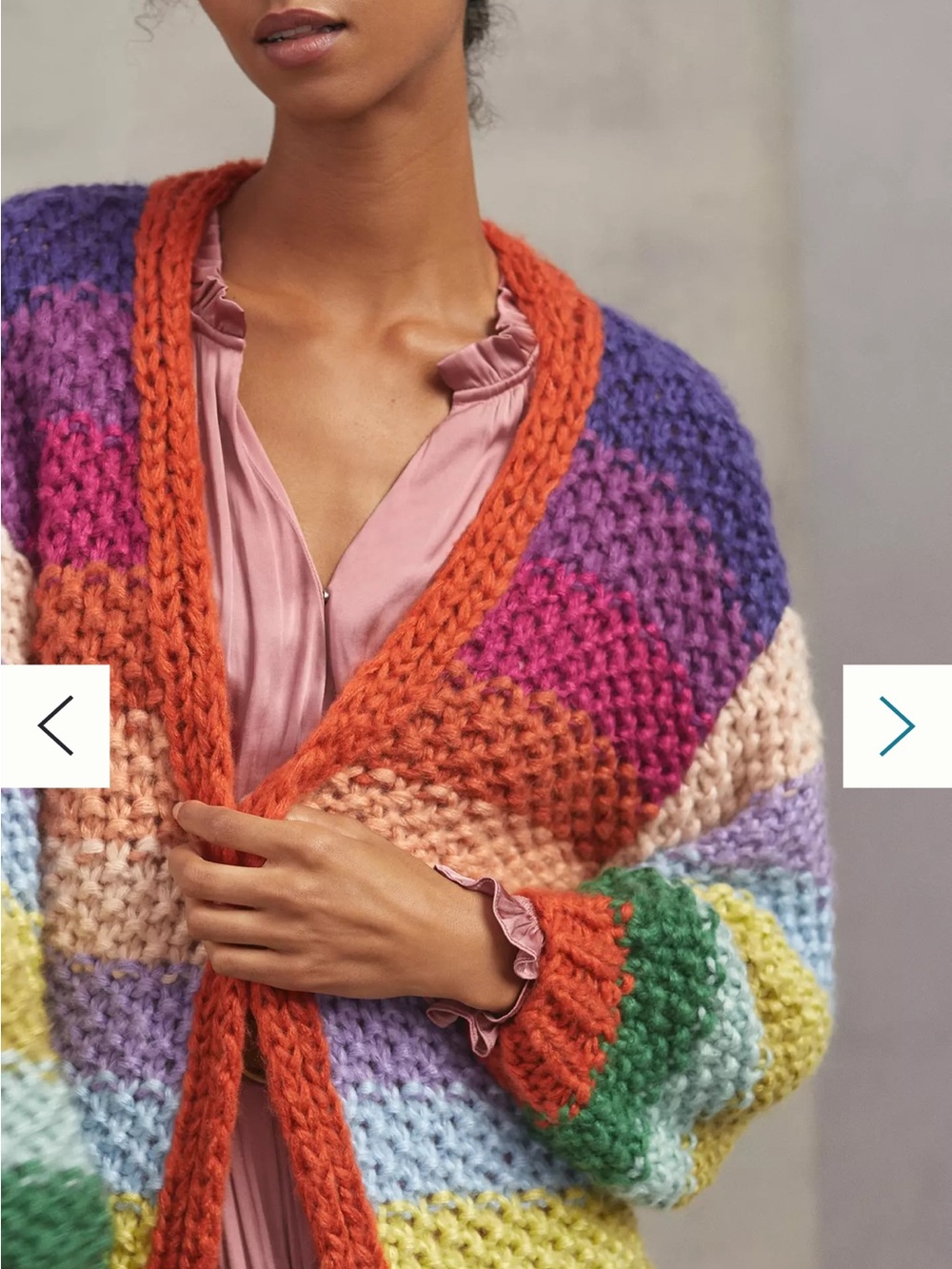 Multicolor Chunky Knit Women's Cardigan Sweater Rainbow Burnt Orange XS S Retro - Picture 6 of 11